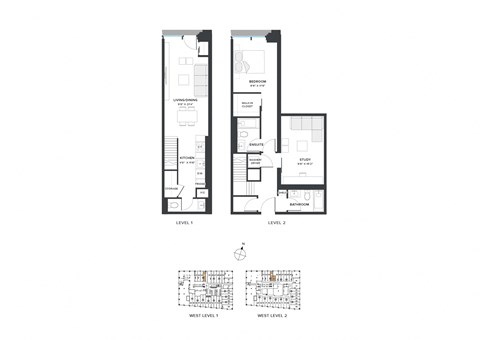 Floor plan for 1 bed, 2 baths, 1069 sqft